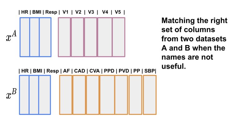 Diagram of matching feature columns across two clinical datasets